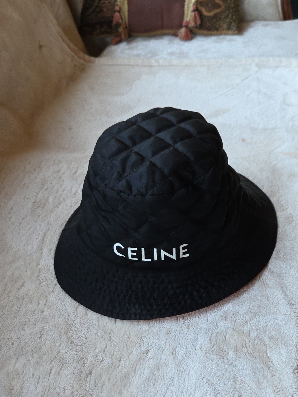 Celine Quilted Black Logo Bucket Hat
